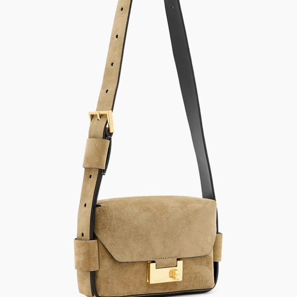All Saints Suede Frankie Suger Hero Crossbody Bag + Dust Bag Nwt ❤️ - Picture 9 of 12